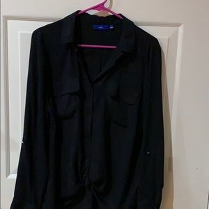 Apt. 9 black  sheer button down top. size L NH1